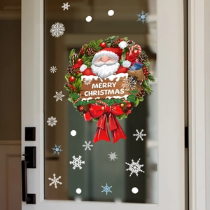 Christmas Santa Claus wreath and snowflake static window stickers for holiday home decoration