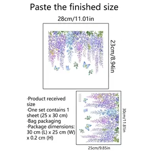 Size guide for self-adhesive vine butterfly wall stickers with flower patterns