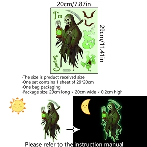 Luminous Halloween wall stickers featuring grim reaper and ghosts for home decoration