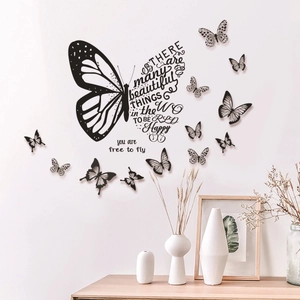 3D Butterfly Wall Stickers PVC Decals Inspirational Quotes Modern Black Home Decor For Living Room Bedroom