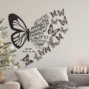 Modern black butterfly wall decals with inspirational quotes and 3D stickers for decor