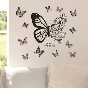 Detail of inspirational butterfly wall stickers in a cozy living room home setting