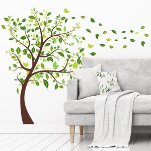 Minimalist green leafy tree wall sticker for living room interior home decoration