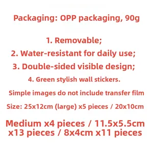 Detailed specifications for cloud wall stickers featuring size charts and key product features