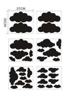 Detailed size specifications for cloud wall stickers set measuring 27cm by 25cm in black