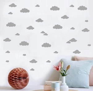 Minimalist grey cloud wall stickers in various sizes for cozy kids room wall decoration