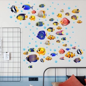 Tropical fish and blue bubbles wall decals for colorful nursery and bedroom decoration