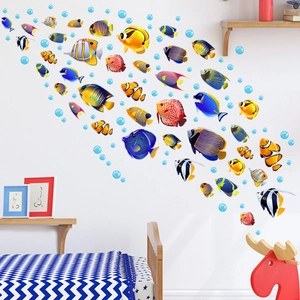 Colorful tropical fish and bubbles wall stickers for kids bedroom decor