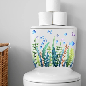 Stickers muraux océan avec algues et méduses pour décoration de toilettes et salle de bain