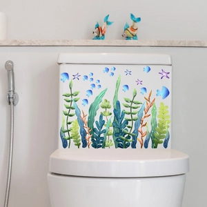 Stickers de toilettes thème océan avec algues et méduses pour la décoration de salle de bain