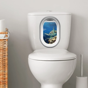3D ocean world sea turtle wall sticker for toilet decoration with coral reef window view