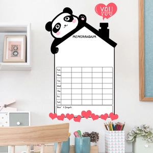 Panda themed weekly whiteboard wall sticker with memo section for home office decor