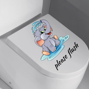 Adesivo impermeabile per WC con elefante e scritta Please Flush su ceramica bianca