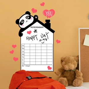 Panda weekly planner whiteboard wall sticker with notes section and heart decals