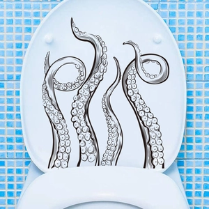 Krake Tentakel Toilettendeckel Aufkleber Wasserdicht PVC Badezimmer Wandtattoo Kreative Selbstklebende Deko Schwarz Linienkunst