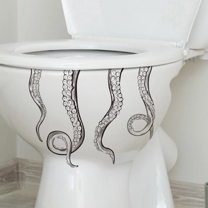 Selbstklebende Oktopus-Tentakel-Toilettenaufkleber im Schwarz-Weiß-Skizzenstil für Baddeko