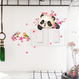 Panda and cherry blossom wall stickers for light switch decoration in a living room