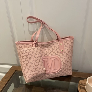 Damen Tote Bag PU Leder Monogramm M Buchstabe Große Kapazität Pendeln Schultertasche Mit Untertasche