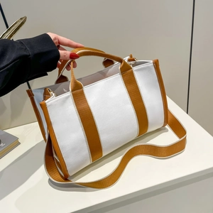 Minimalist Canvas Tote Bag Contrast Color Large Capacity Handbag Shoulder Crossbody Bag For Women Daily Commute Stylish