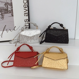 Chic metallic textured mini crossbody bags in silver, gold, black and red colors