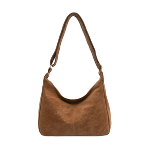 Braune matte Hobo-Schultertasche aus Kunstleder mit vertikalen Ziernähten und Gurt