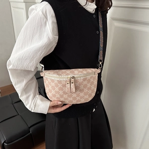 Pink monogram crescent chest bag for women with wide ethnic style shoulder strap