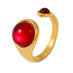 Vintage style garnet open ring with gold plated stainless steel and square sugar design