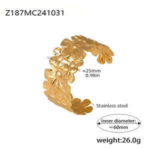 Détail du bracelet manchette floral en acier inoxydable de 25mm avec dimensions