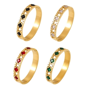 Brazaletes de acero PVD oro con circonitas cuadradas de colores y diamantes finos