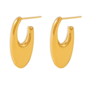 Polished U-shaped gold-plated stainless steel earrings with glossy teardrop design