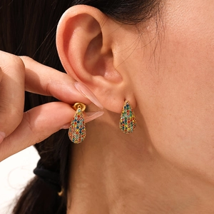 Stainless Steel Waterdrop Stud Earrings Gold Silver Plated Colorful White Zircon PVD Coated Exquisite Jewelry For Women
