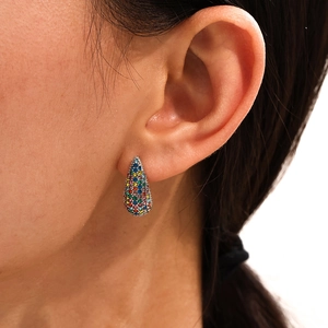 Stainless steel teardrop earrings with colorful zircons and PVD 18K gold plating