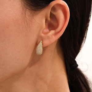 PVD 18K gold-plated stainless steel teardrop stud earrings with pave-set cubic zirconia