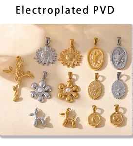 Detailed PVD electroplated gold and silver pendants with diverse geometric patterns