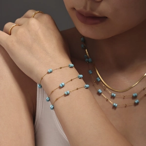 Bijoux Collier Bracelet En Acier Inoxydable Pierre Naturelle Style Bohème Élégant Pour Femmes
