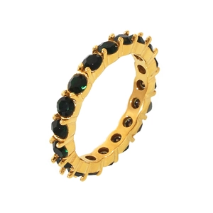 Anello eternity in acciaio inossidabile placcato oro 18K con pietre verdi