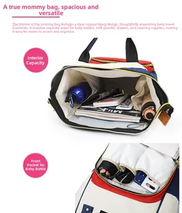 Detailed view of the multi-pocket interior and insulated front pockets of the diaper bag