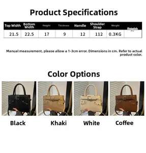 Tableau des tailles détaillé et spécifications pour le sac à main en cuir PU en quatre couleurs