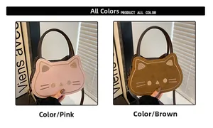Schultertaschen im Katzen-Design in Pink und Braun mit süßer Stickerei und Trageriemen