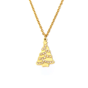 Golden Christmas tree necklace with sparkling zircon stars on a delicate link chain