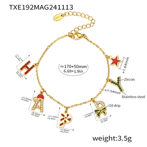 Detail of Christmas HAPPY bracelet with enamel charms and zircon size measurements
