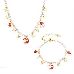 Christmas pearl jewelry set with stainless steel Santa and snowflake charms
