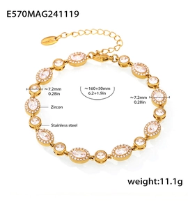 Detailed view of 18K gold plated stainless steel bracelet with zircon stone settings