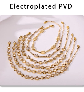 Detailed PVD plated stainless steel jewelry featuring 18K gold and zircon cubic elements