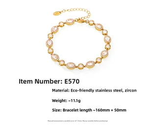 Detailed view of gold plated stainless steel bracelet with sparkling cubic zirconia stones