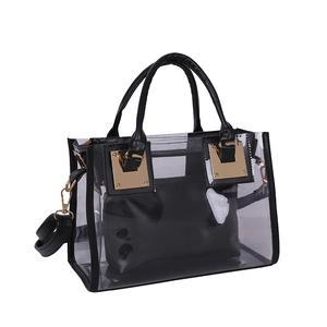 Borsa trasparente in PVC con pochette interna nera e tracolla regolabile