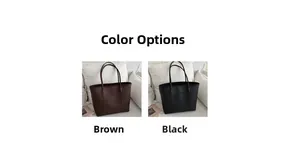Detail view of large capacity tote bags in classic black and brown textured faux leather