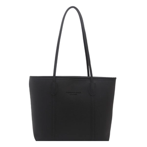 Minimalist black lychee texture leather tote bag with long shoulder straps for women