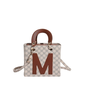 Chic monogram square handbag with brown leather M applique and adjustable strap