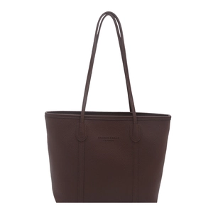 Minimalist coffee brown large capacity leather tote bag with elegant shoulder straps